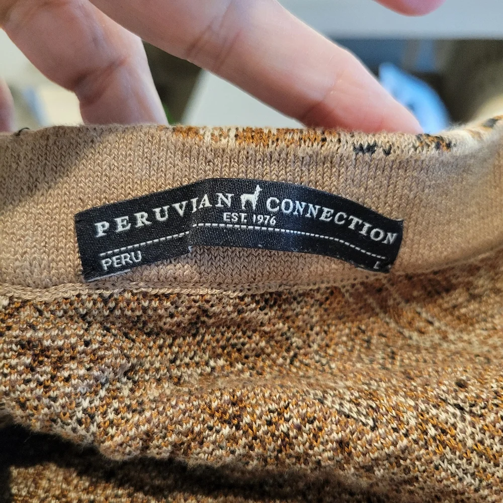 Peruvian Connection Pima Cotton Knit Pencil Skirt Brown Paisley Floral Size LARG